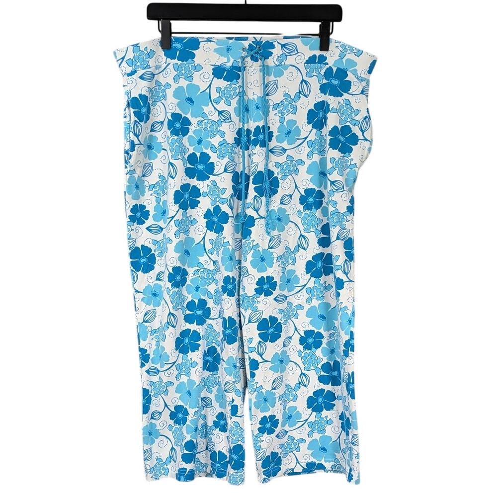 VTG Lilly Pulitzer 90s Y2K White Label Blue/White Turtle Cropped Pants XL - READ